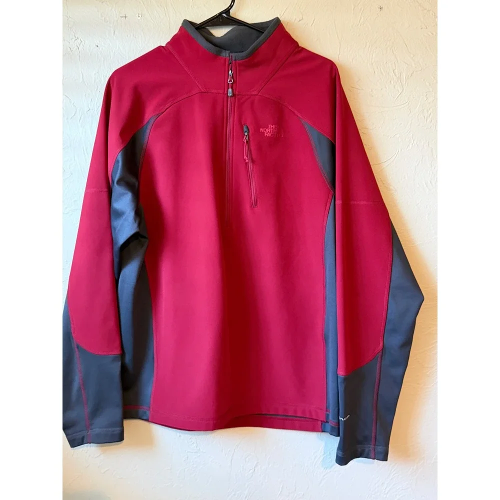 The North Face Mens Large Red Charcoal‎ Grey 1/4 Zip Fleece Pullover Jacket L